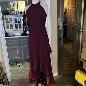 Chic High-Low Burgundy Halter Dress